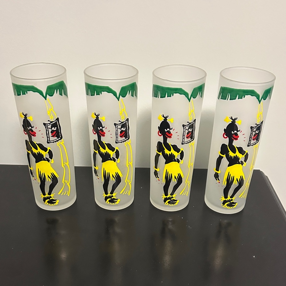 Set of Four Vintage Libbey Tribal Glasses, Frosted.